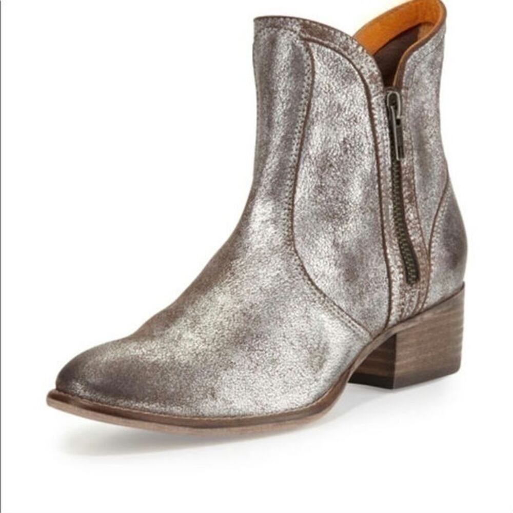 Seychelles Boots Lucky Penny Ankle Metallic Western Boho Gunmetal Silver Size 8